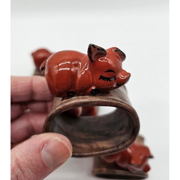 Unique Clay Pottery Pig Napkin Holders Lot Of 4 Country Farmhouse - Picture 10 of 10